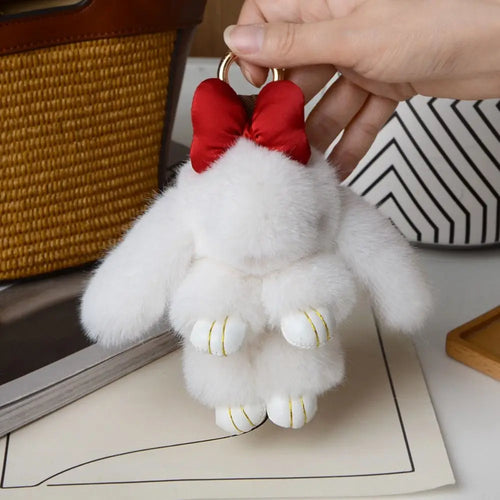Bag Accessories Fashion Pluff Bunny Keychain Fluffy Lovely Play Dead Rabbit Cute 13cm Rabbit Fur Keychain Women