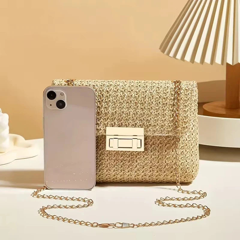 Yogodlns Knitted Straw Crossbody Bag For Women With Chain Strap Day To Night - Versatile Day To Night Use