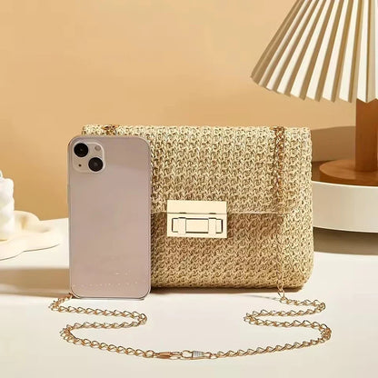 Yogodlns Knitted Straw Crossbody Bag For Women With Chain Strap Day To Night - Versatile Day To Night Use