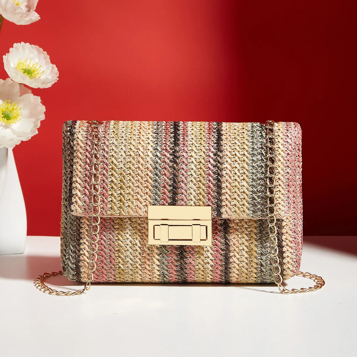 Yogodlns Knitted Straw Crossbody Bag For Women With Chain Strap Day To Night - Versatile Day To Night Use