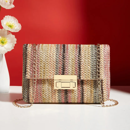 Yogodlns Knitted Straw Crossbody Bag For Women With Chain Strap Day To Night - Versatile Day To Night Use