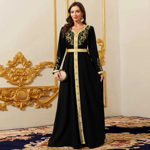 2026 Middle East Arab Women's Long Dress Dubai Abaya Black Women's Fashion Gown
