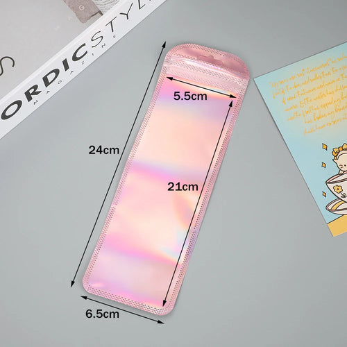 50pcs Long Holographic Packaging Bags Ziplock Laser Seal Pouch For Party Nail Eyelash Favor Food Storage Jewelry Display Supply