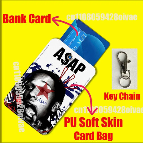 A-ASAP Rocky Dont Be Dumb Live Love Card Holder Cover For ID Clips Credit Bank Bag Bus Meal Sleeves Pocket PU Leather Keychain