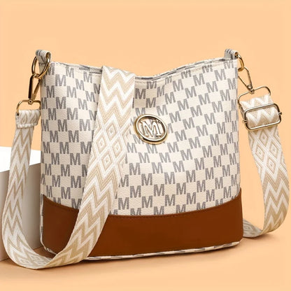 Women's Crossbody Bag With M Badge Multi Pocket Design Adjustable Shoulder Strap