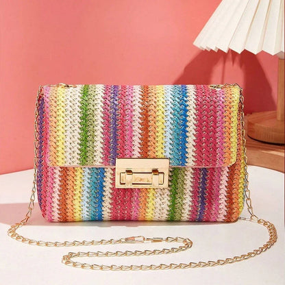 Yogodlns Knitted Straw Crossbody Bag For Women With Chain Strap Day To Night - Versatile Day To Night Use