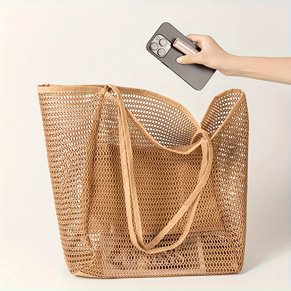 Women's Beach Tote Bag Large Capacity Durable Polyester Open Top Shoulder Bag For Travel And Shopping