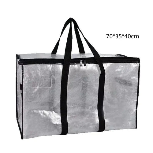 Large PP Woven Tote Transparent Moving Storage Bags with Zipper Waterproof Garment Bag for Clothes & Bedding |〔2025E〕