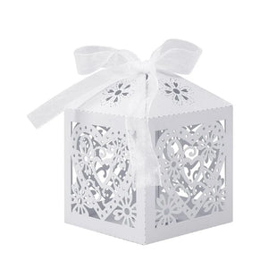 10/50pcs Beautiful white Love Heart Laser Cut Wedding Candy Gift Box for Wedding Favor Birthday Party Bridal Shower with Ribbon