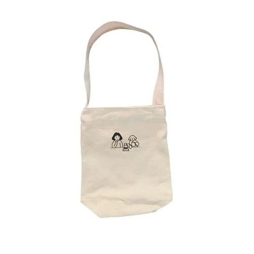 Reusable Canvas Milk Tea Tote Bag Carrying Traveling Handheld Bag Cup Holder