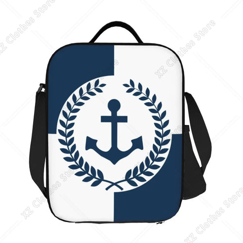 Custom Black White Nautical Anchor Stripe Thermal Insulated Lunch Bag Women Lunch Tote for Outdoor Camping Travel Bento Food Box