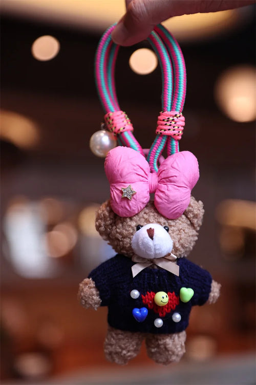 Original handmade cute girl heart bear pendant bag pendant colourful rope plush pendant doll dolls