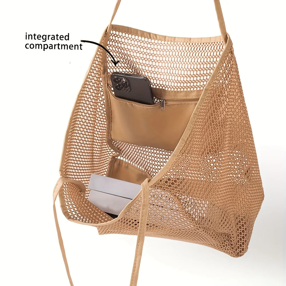 Women's Beach Tote Bag Large Capacity Durable Polyester Open Top Shoulder Bag For Travel And Shopping
