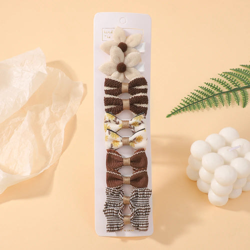 10Pcs Flowers Bows Hair Clip Set for Baby Girls Toddler Winter Printing Hairpin Mini Cotton Lace Handmade Kids Hair Accessories