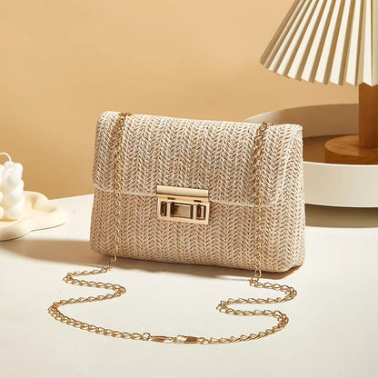 Yogodlns Knitted Straw Crossbody Bag For Women With Chain Strap Day To Night - Versatile Day To Night Use