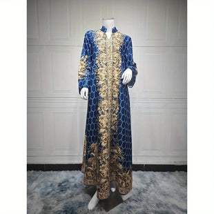 Middle Eastern Muslim Kaftan - Dubai Arabic Dress with Rhinestones Elegant Women's Formal Gown for Ramadan & Weddings