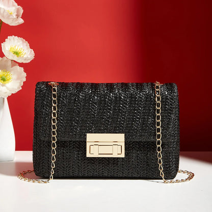 Yogodlns Knitted Straw Crossbody Bag For Women With Chain Strap Day To Night - Versatile Day To Night Use