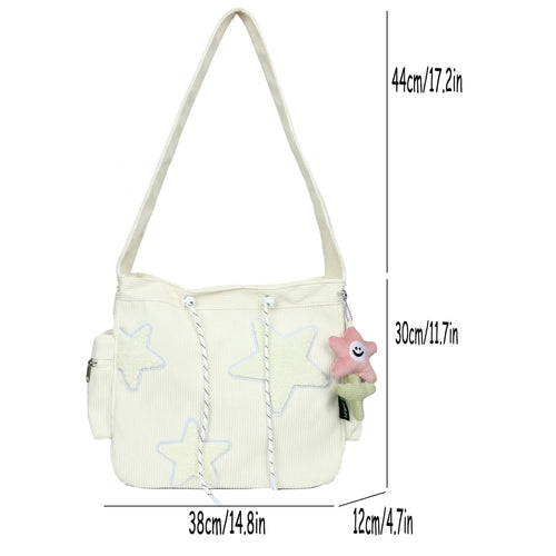 Niche Design Handbag Star Female Student Large Capacity Commuting Tote Corduroy Shoulder Crossbody Bag 2023 New