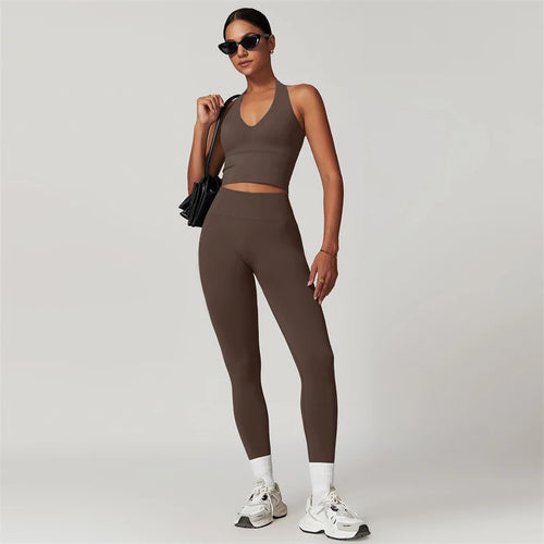 7DAY'S - 2 Pieces Women Yoga Set Workout Sportswear Gym Clothing Fitness Short Sleeve Crop Top High Waist Leggings Sport Suits