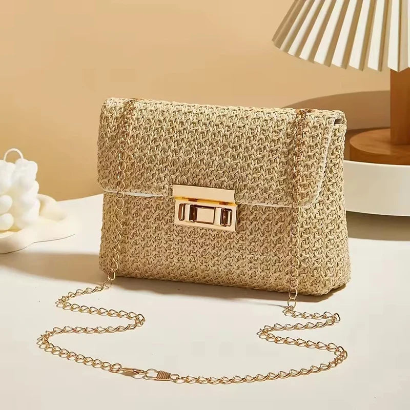 Yogodlns Knitted Straw Crossbody Bag For Women With Chain Strap Day To Night - Versatile Day To Night Use