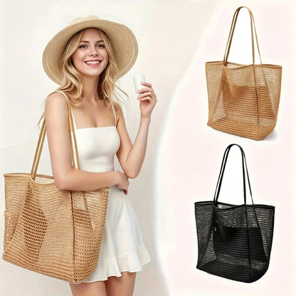 Women's Beach Tote Bag Large Capacity Durable Polyester Open Top Shoulder Bag For Travel And Shopping
