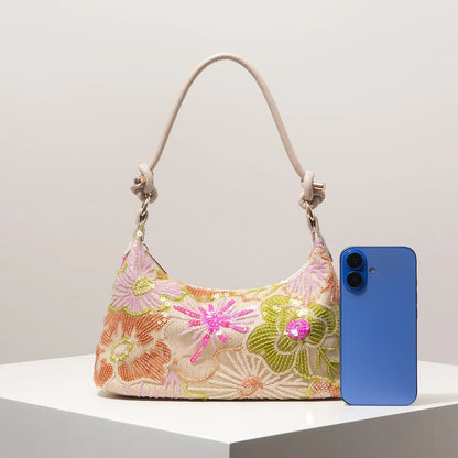 Women's Sequin Embroidered Shoulder Bag Floral Pattern For Evening Events And Weddings