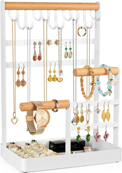 Jewelry Organizer Necklace Holder, 6-Tier Earring Display Rack with 12 Hooks for Bracelets, Rings, Watches
