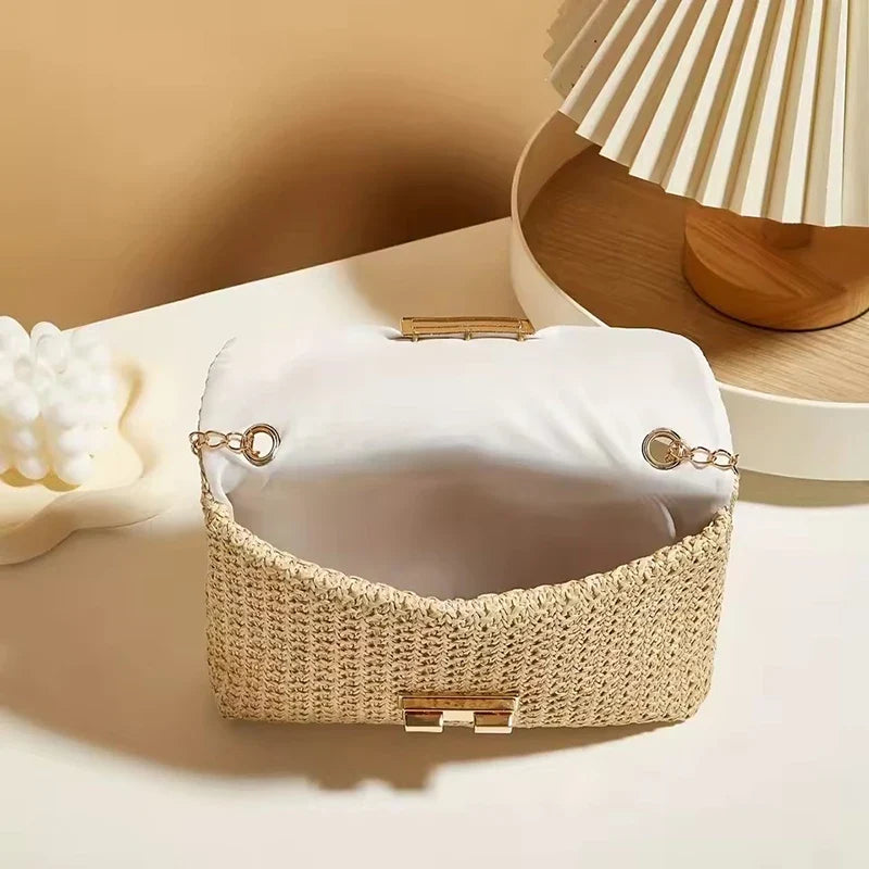 Yogodlns Knitted Straw Crossbody Bag For Women With Chain Strap Day To Night - Versatile Day To Night Use
