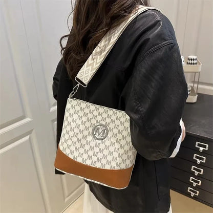 Women's Crossbody Bag With M Badge Multi Pocket Design Adjustable Shoulder Strap