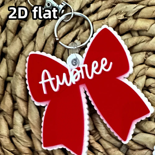 Single Acrylic Bow Keychain, Personalized Scalloped Bow Name Tag, Custom Name Plate, Pretty Bow Bag Charm – 1 Piece