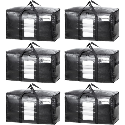 Extra Large Moving Bags, 6 Pack Black Heavy Duty Totes For Storage with Visible Window, Alternative to Moving Boxes