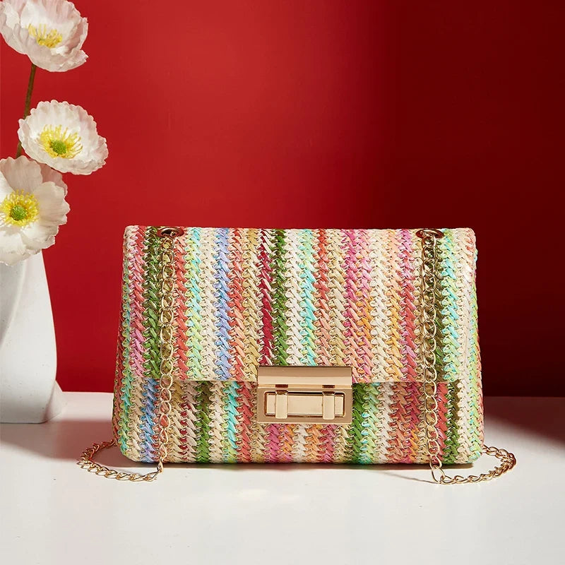 Yogodlns Knitted Straw Crossbody Bag For Women With Chain Strap Day To Night - Versatile Day To Night Use
