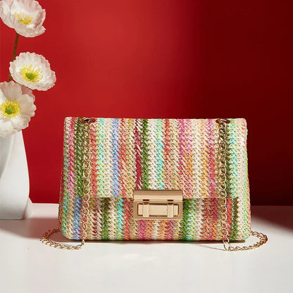 Yogodlns Knitted Straw Crossbody Bag For Women With Chain Strap Day To Night - Versatile Day To Night Use