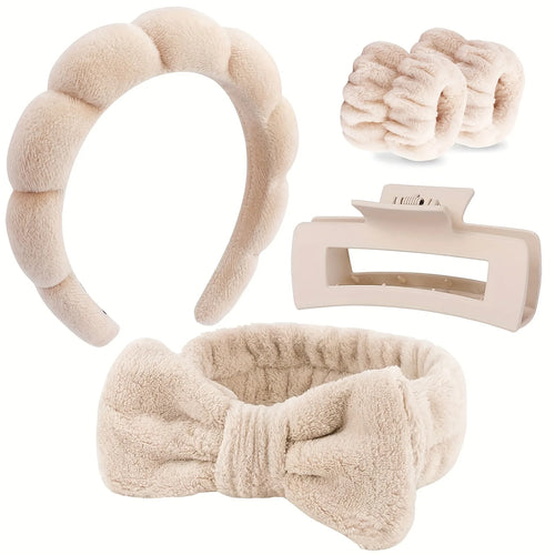5pcs Spa Headband & Wristband Set with Claw Clips | Cute Makeup & Skincare Accessories for Women & Teens