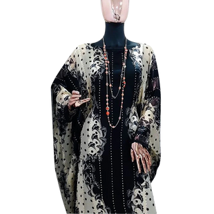 Set Gaun Muslim Gambar Ombak Gaun Jubah Pesta Wanita Pakaian Eropa Pakaian Amerika Abaya Dubai Maxi Desain Afrika Longgar