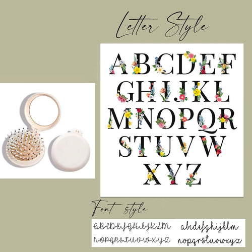 Personalize 26-Letter Wedding-Exclusive Flower Mini Comb with Mirror,Handy Mini Air Cushion Comb For Girls,Folding Air Bag Comb