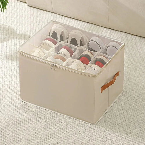 1PC Multifunctional Grid Storage Shoe Box Cross-border Foldable Fabric with Cover Dustproof and Washable Sundries Storage Box