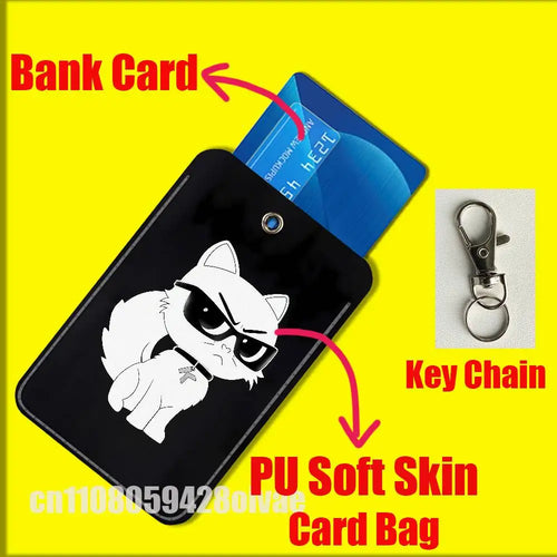 Cartoon Cat Funny Fashion For ID Clips Credit Bank Subway Card Holder Case Storage Bag Adornment Keychain