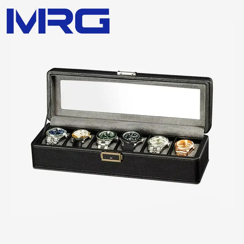Jewelry Eyewear Organizer Travel-friendly Hard Leather 12-Slot Watch Storage Box with Velvet Watch Case Display Packaging