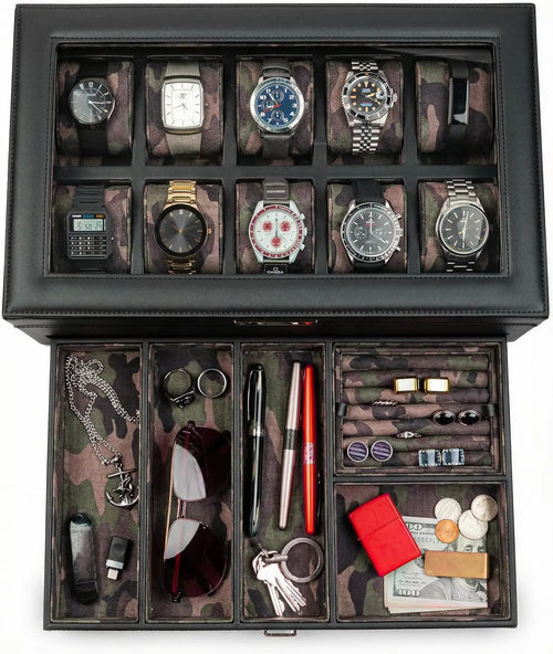 Yachtsman Large Watch Box for Men, Camo Jewelry Organizer, Watch Display & EDC Storage Drawer
