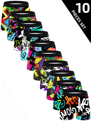 10Pcs Men'S Underwear Soft Comfortable Loose Skin-Friendly Men'S Long Boxers Briefs Trendy Colorful Fashionable Men'S Pants