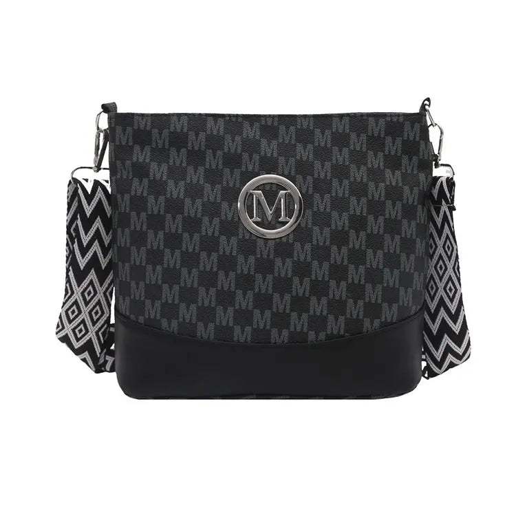 Women's Crossbody Bag With M Badge Multi Pocket Design Adjustable Shoulder Strap