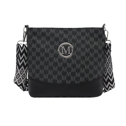 Women's Crossbody Bag With M Badge Multi Pocket Design Adjustable Shoulder Strap