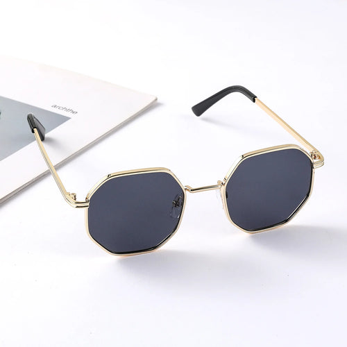 Fashion Kids Square Sunglasses for Boys Girls Retro Octagon Metal Sun Glasses Vintage Black Polygon Shades UV400 Protection