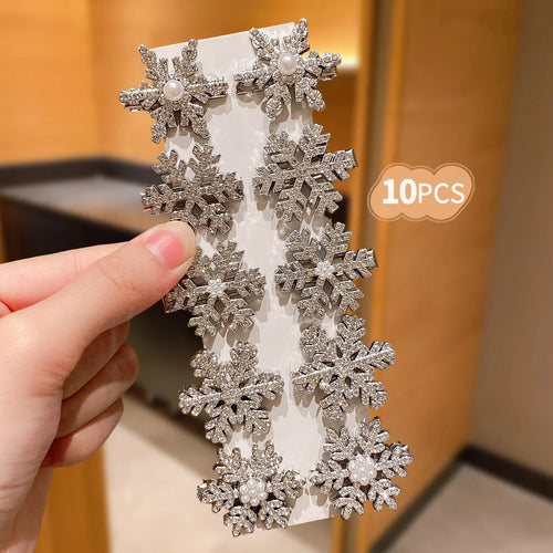 10-Pack Silver 3D Snowflake Hairpins for Women Elegant Winter Christmas Party Daily Outings Half-Updos Updos Styling Accessories