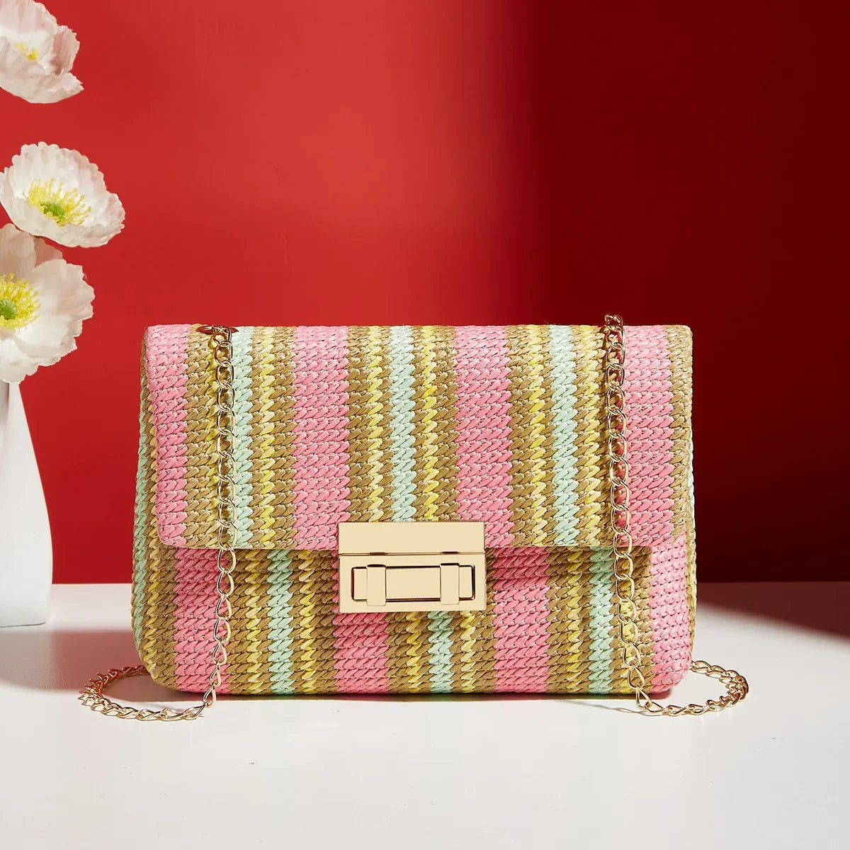 Yogodlns Knitted Straw Crossbody Bag For Women With Chain Strap Day To Night - Versatile Day To Night Use