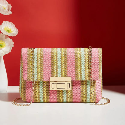 Yogodlns Knitted Straw Crossbody Bag For Women With Chain Strap Day To Night - Versatile Day To Night Use