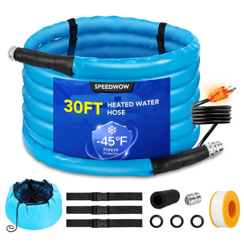 Heated RV Water Hose 30ft, Freeze Protection -45°F, 450PSI Heavy Duty, Energy-Saving Thermostat, 5/8" with Storage Bag