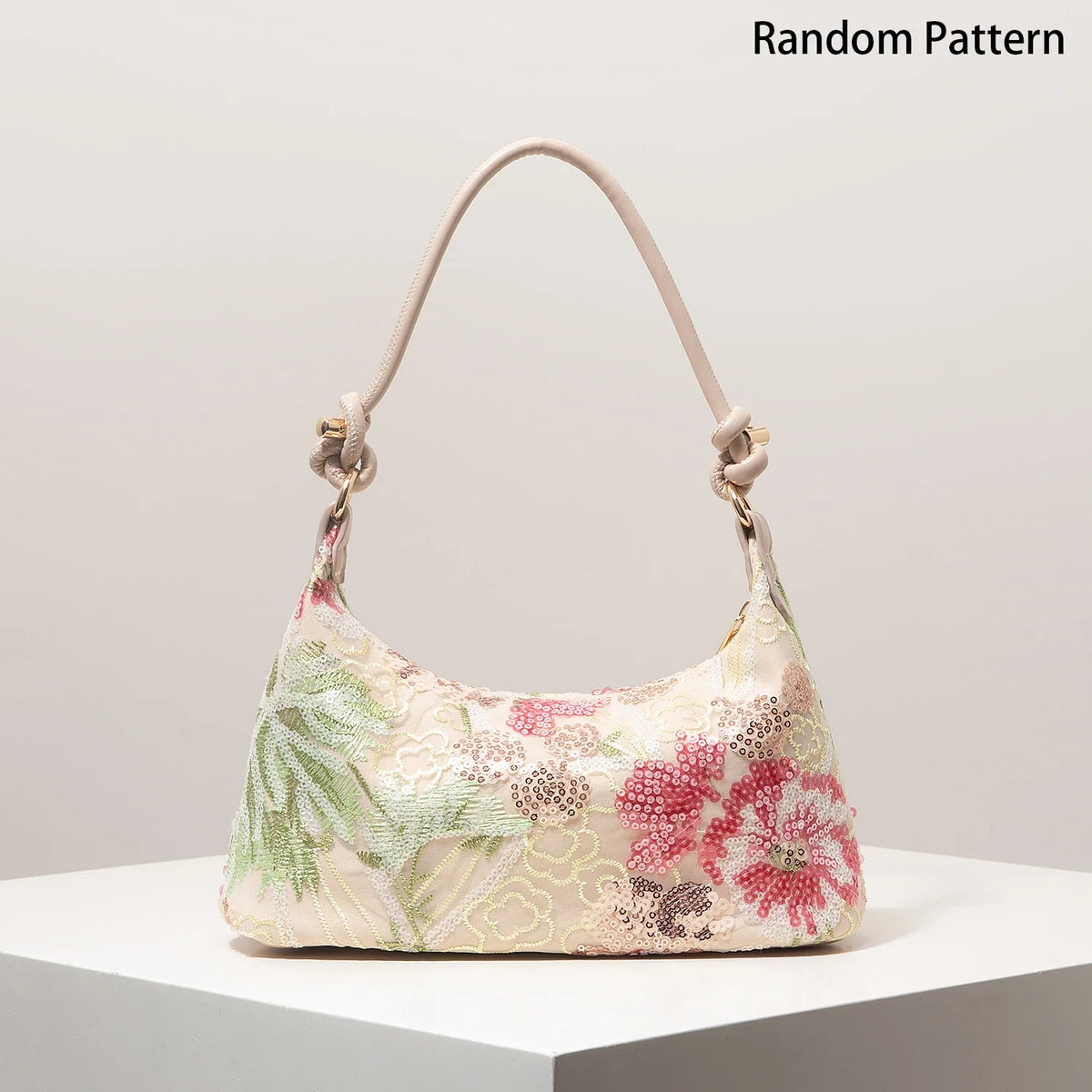 Women's Sequin Embroidered Shoulder Bag Floral Pattern For Evening Events And Weddings