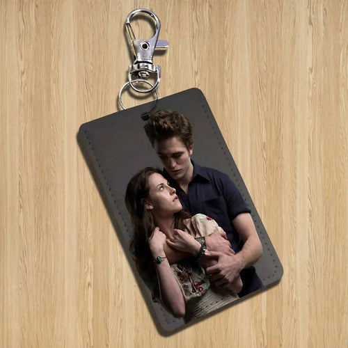 classic Twilight Saga Edward Rectangle ID Card Case Keychain Access Card Bag Key Tag Ring Leather Card Holder Key Ring Access